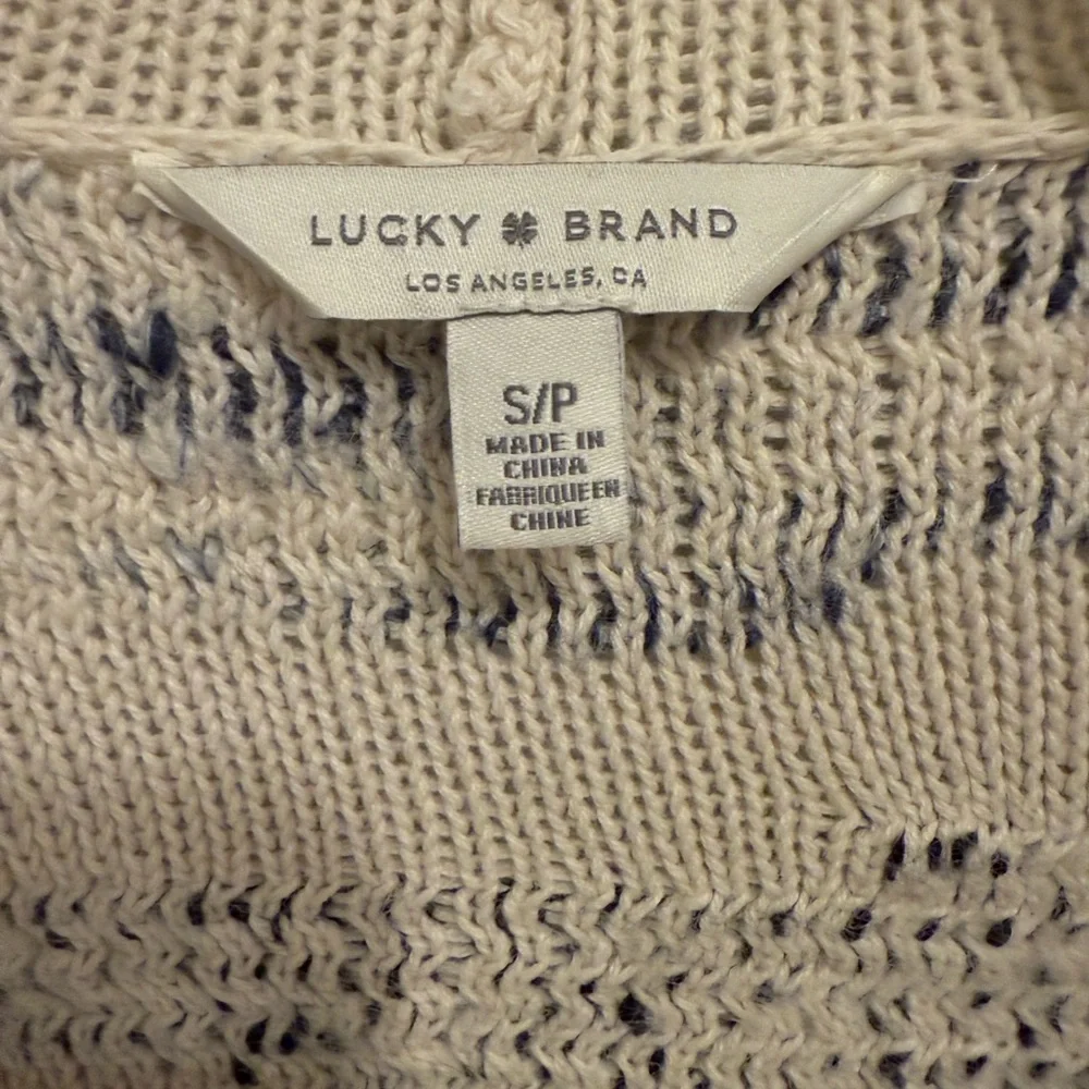 Lucky Brand Womens‎ Small Open Front Cardigan Sweater Blue Cream Abstract Knit - Picture 3 of 3
